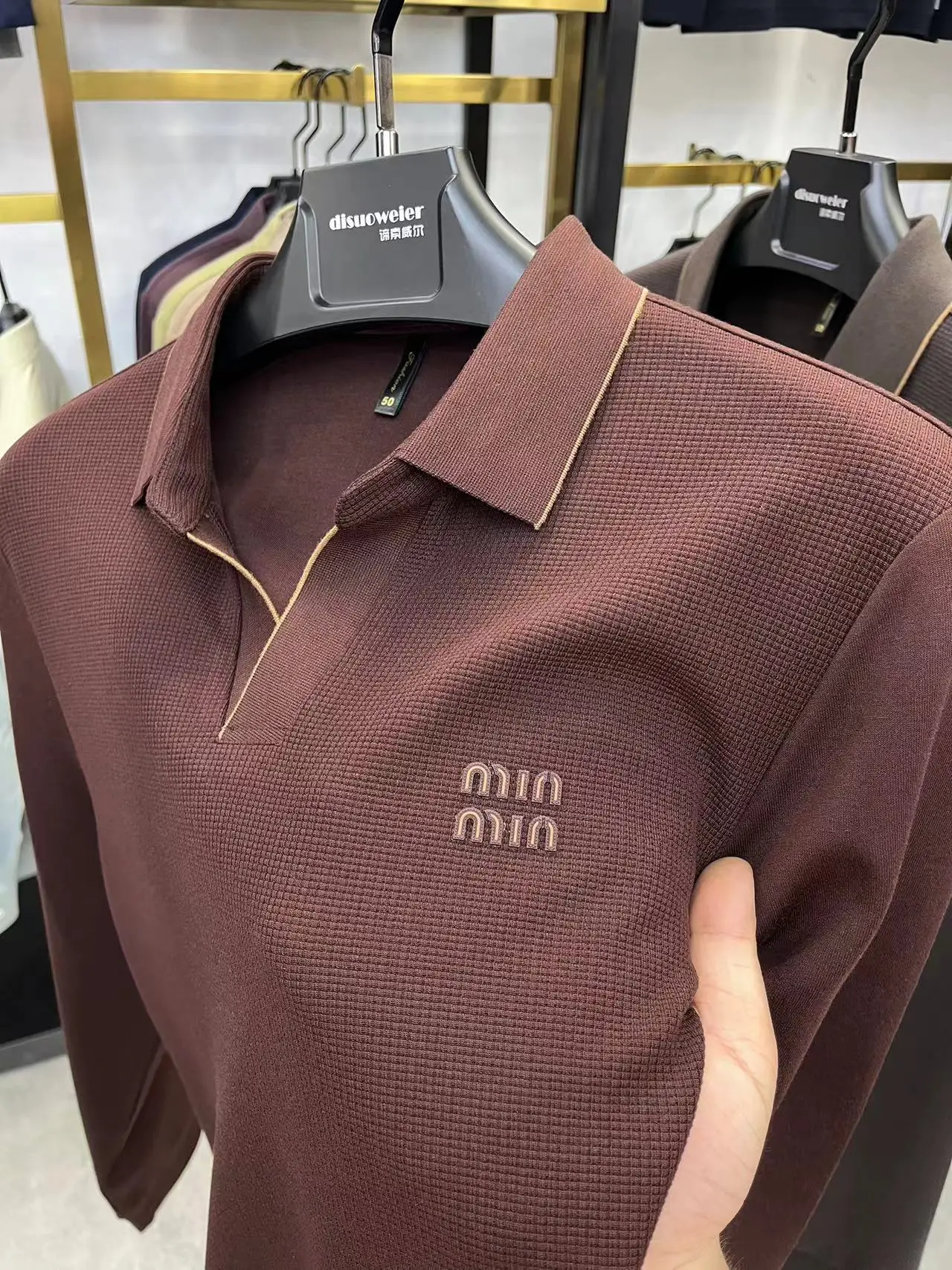 Light Luxury Autumn and Winter Seagull Collar Young Middle-Aged Men Long sleeve Waffle Including Fleece T-shirt Casual Fa...