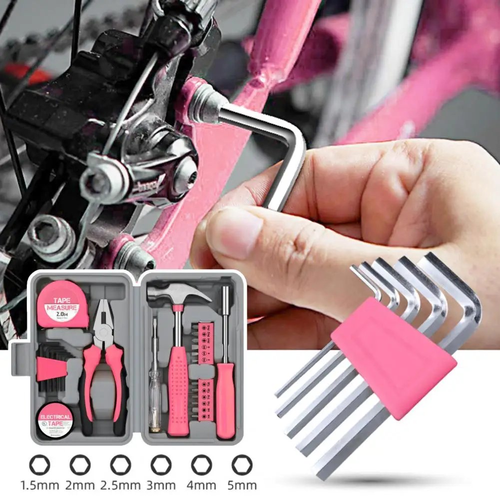 

1 Set Practical Lightweight High Hardness Hex Wrenches Electrical Tape Pink Repair Tool Set with Storage Case for Gifts