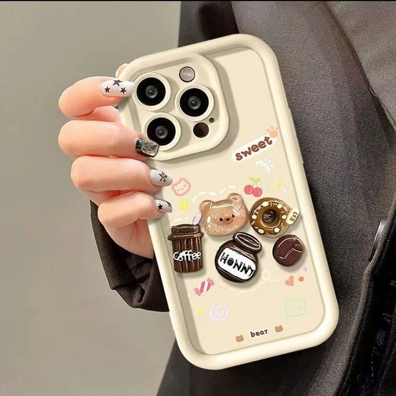 Фото Чехол для телефона 3D Bear Coffee для Honor X7C X9C Smart X8C X8B X7B X6B X5B X8A X7A X6A X8 X7 X6 Magic 5 6 7 90 Lite, матовый чехол из ТПУ №4