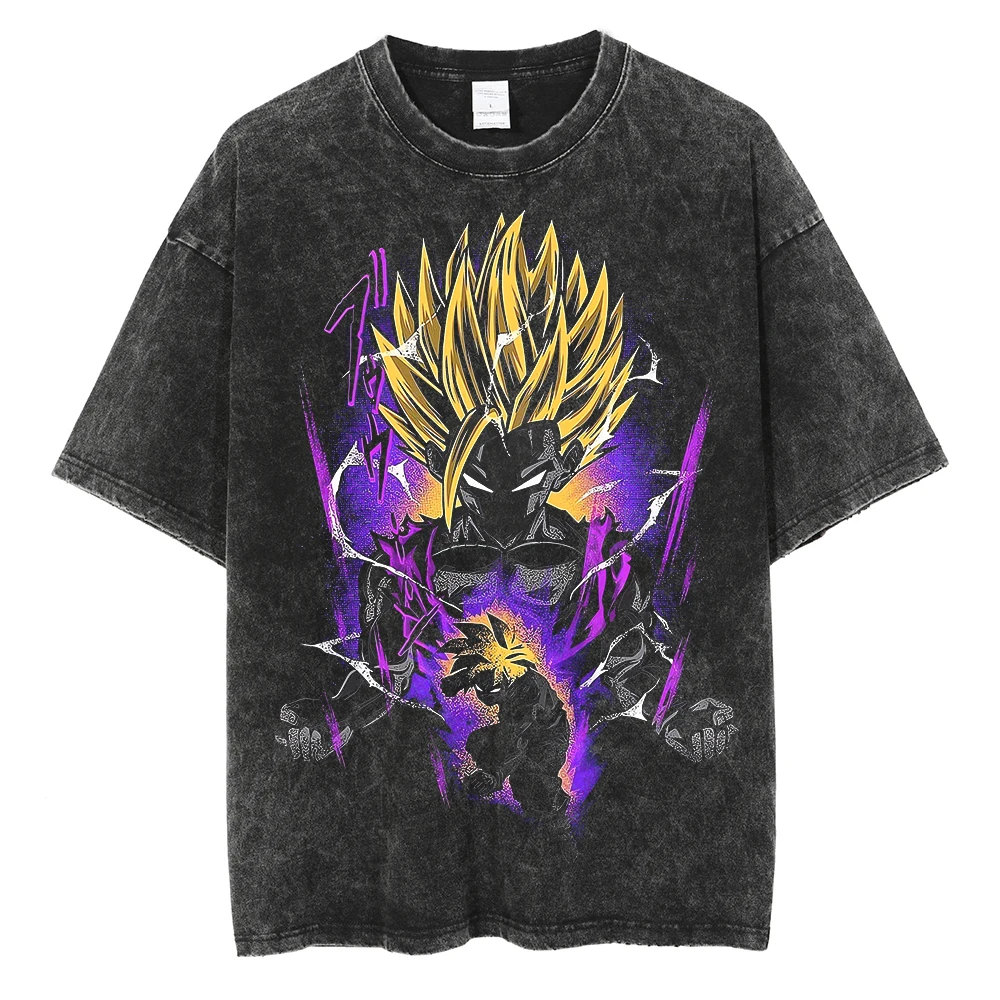 Dragon Ball Hip Hop Oversized Washed Anime T-shirts Men Black Vintage Tees Men's Fashion Loose T Shirt Man Women Casual Tshirt