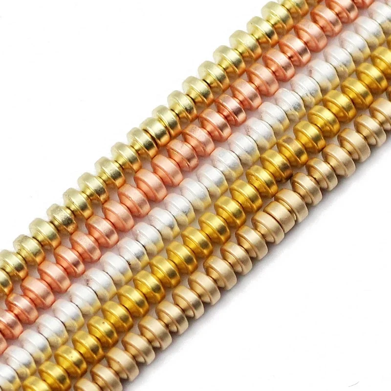 

4mm Gold Color Matte Flat Round Hematite Natural Stone Flying Saucer Spacer Loose Beads For Jewelry Making Diy Bracelets Finding