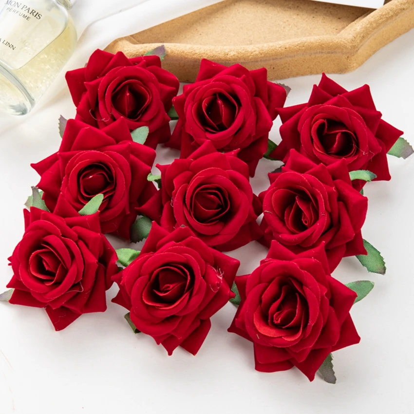 

10Pcs Red Flannel Rose Artificial Flowers Scrapbooking Candy Box Wedding Wedding Center Layout Christmas Party Garden Home Decor