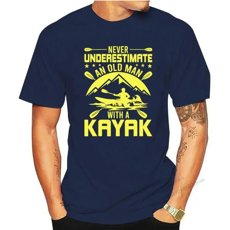 

Summer Never Underestimate An Old Man Loves Kayaking Paddle T Shirt Rowing Graphic Birthday Gift Short Sleeve Kayak T-shirts