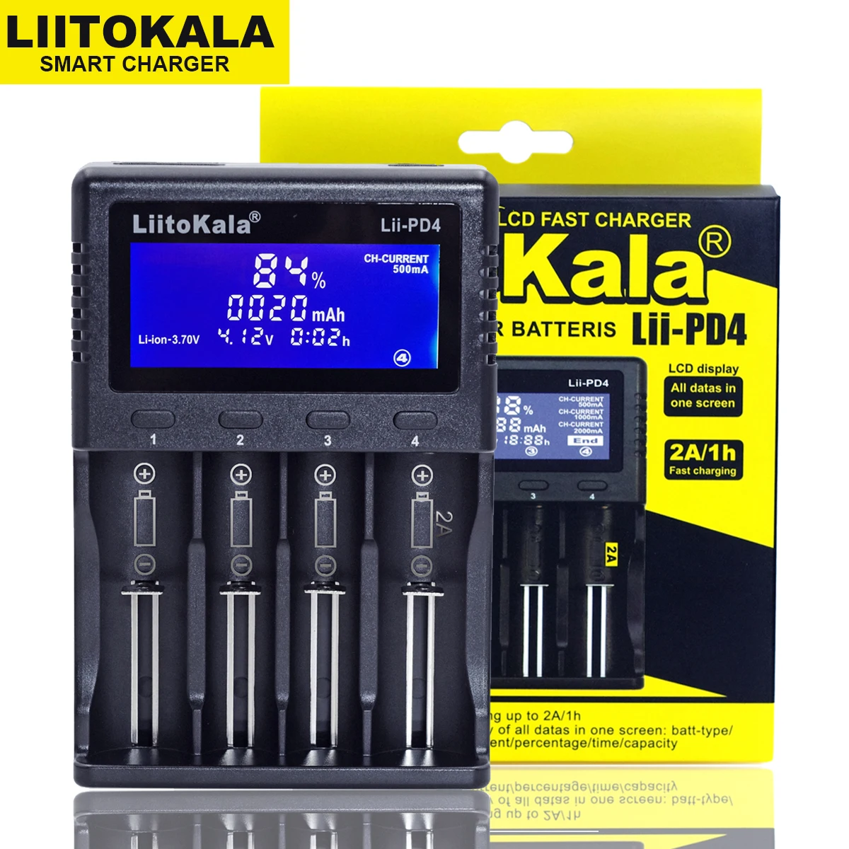 

Liitokala Lii-202 100B Lii-PD4 for 18650 1.2V 3.7V 3.2V 3.85V 26650 18350 16340 25500 NiMH /lithium/ LiFePO4 battery charger