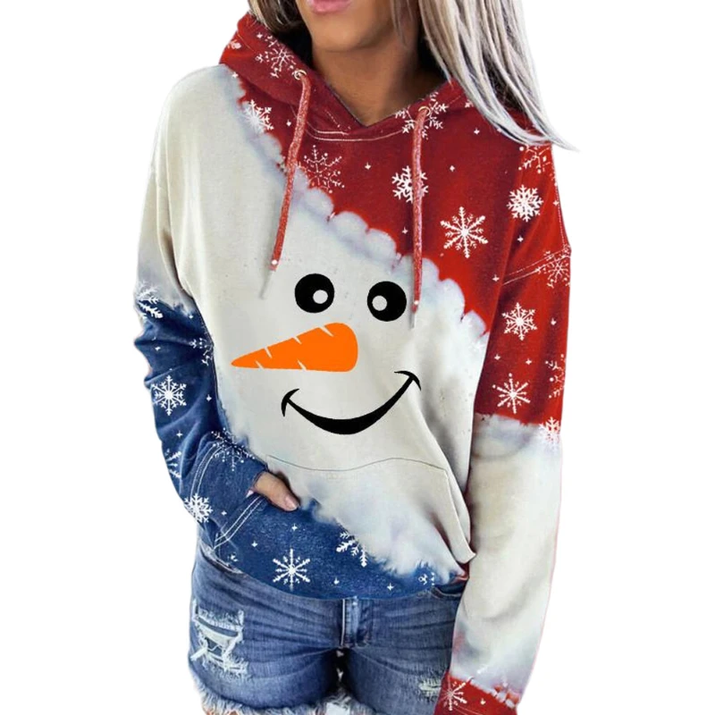

Pullover Lovely Tops Oversized Y2k Christmas Women's Clothing New Long Sleeve Color Matching Printing Casual Sweatshirt Cheap
