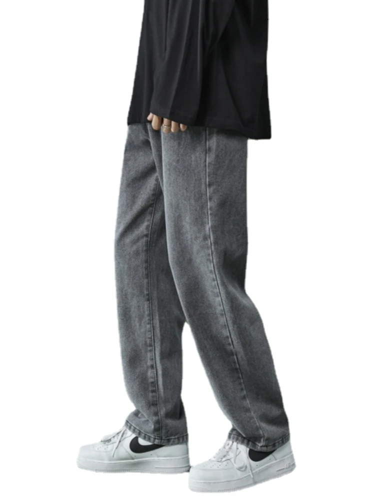 Four Seasons Baggy Jeans Men Korean Fashion Hip Hop Loose Straight Wide Leg Pants Male Youthful Daily Casual Denim Trousers Men
