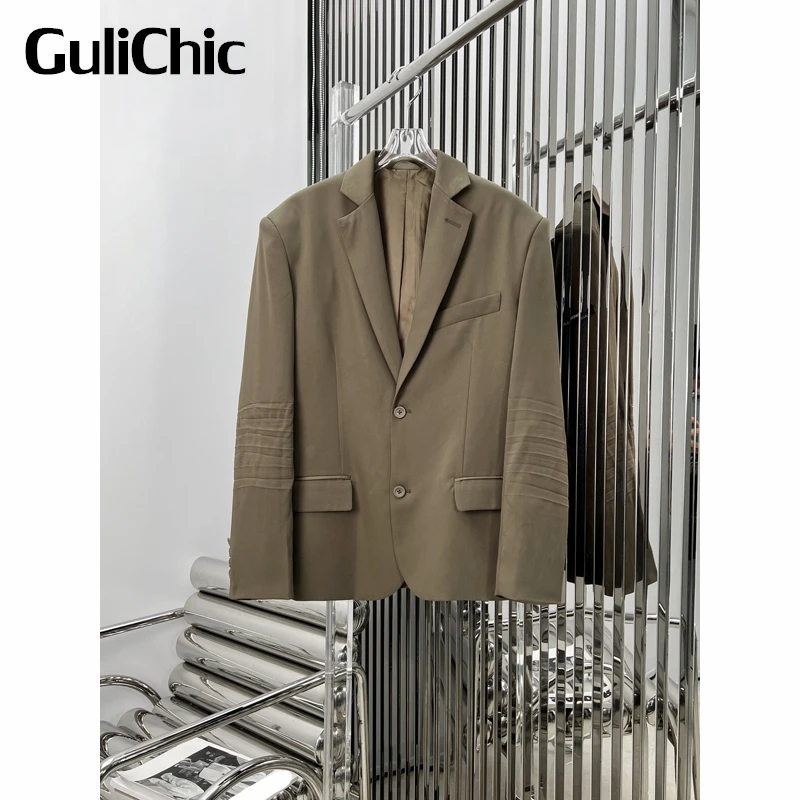 

Женский свободный Блейзер GuliChic 8,20 года, повседневный однобортный Блейзер средней длины со складками на спине