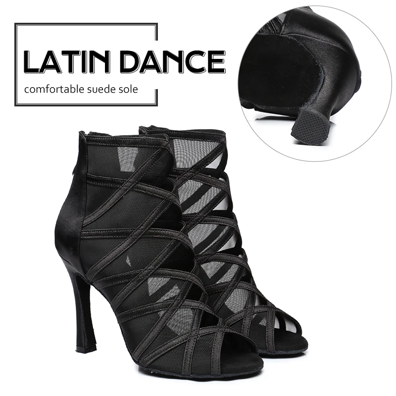 DKZSYIM Woman Ankle Dance Boots Black Ballroom Latin Dance Shoes Salsa Tango Dancing Shoes Girls High Top Dance Boots