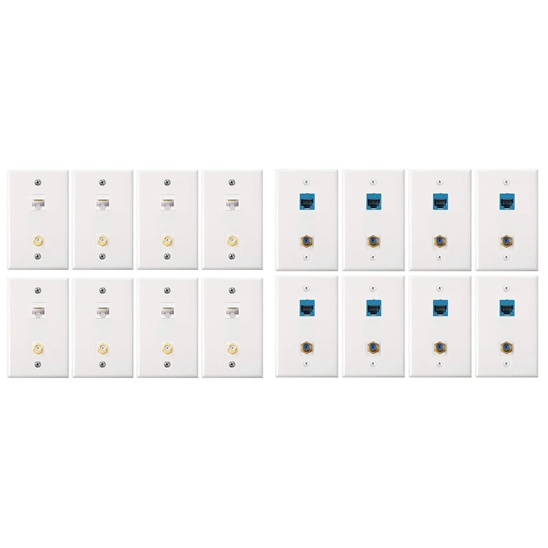 

8 Pack Cat6 Coax Wall Plates, Cat6 Ethernet Port And Cable TV Coax Gold-Plated F-Type Port Wall Plate