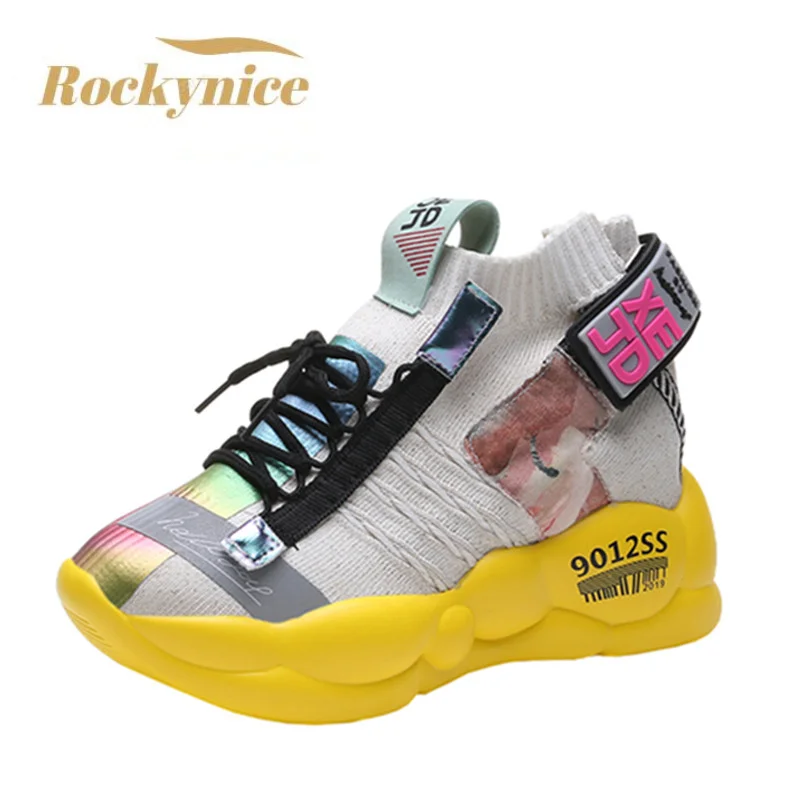 

2022 Autumn Women Chunky Sneakers Platform Thick Sole Ladies Casual Vulcanize Shoes Web Celebrity Dad Flying Sneakers Designer