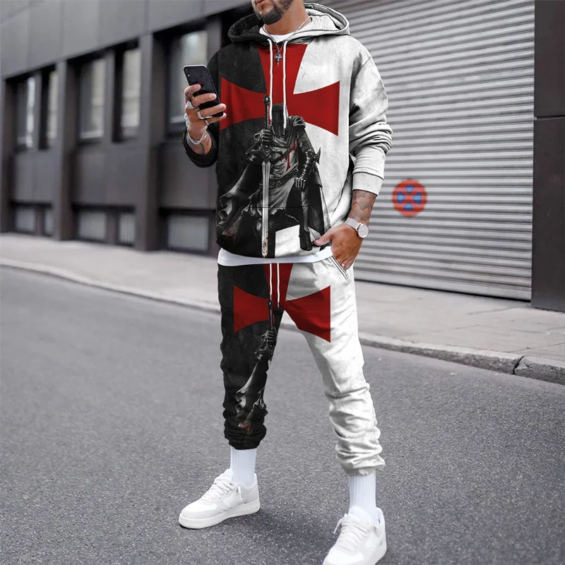 

Men's Tracksuit Flame+Evil Smiley Print Hoodie Set 2 Pieces Outfit Daily Warm Suit Long Sleeve Outdoor Clothing With Hat