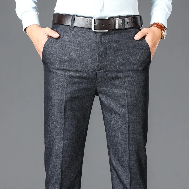 

Новые деловые повседневные Костюмные брюки, мужские однотонные прямые офисные формальные брюки с высокой талией, мужские классические Костюмные длинные брюки