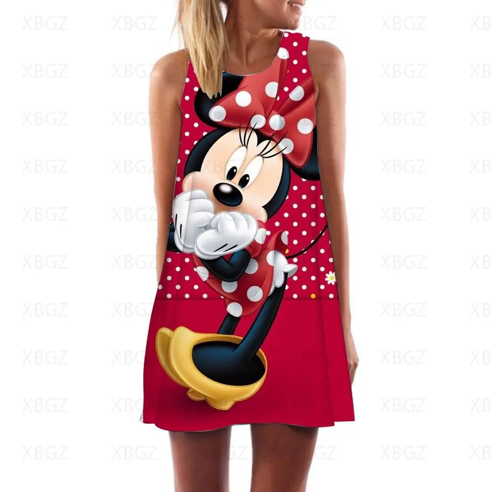 

Minnie Mouse Women's Summer Sundresses Mickey Dresses Woman 2022 Mini Dress Cool Beach Sleeveless Sexy Print Fashion Boho Loose