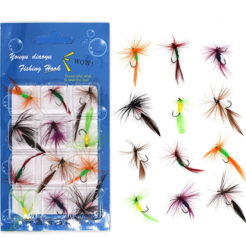 

12 Boxed Imitation Butterfly Fly Hook Set Fly Fishing Feather Hook Imitation Mosquito Fly Insect Bait Luya Bait Fake Bait