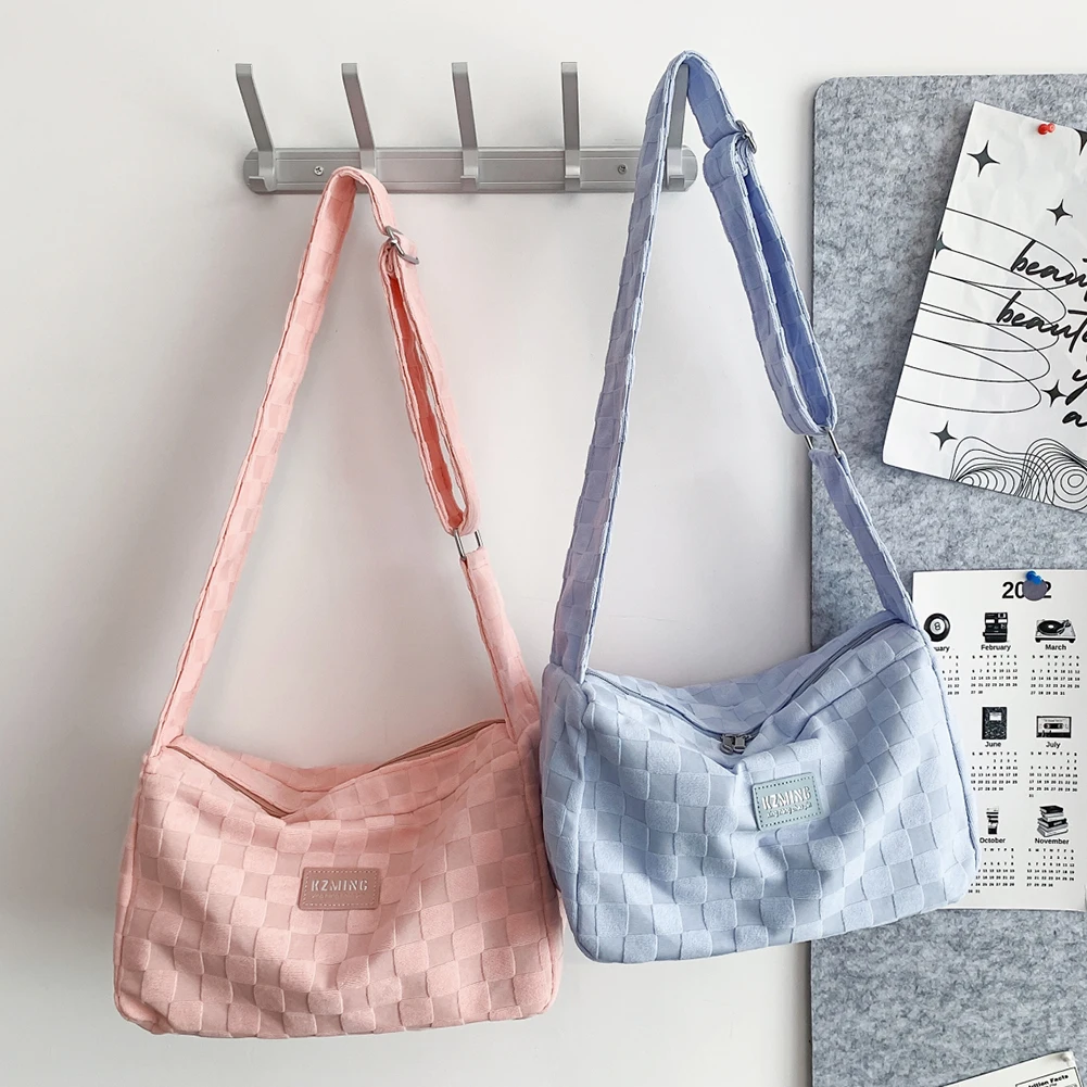

Fashion Crossbody Hand Bag Simple Casual Plaid Shoulder Tote Bag Pillow Shaped Daily Travel for Ladies Girls Shopper Purse