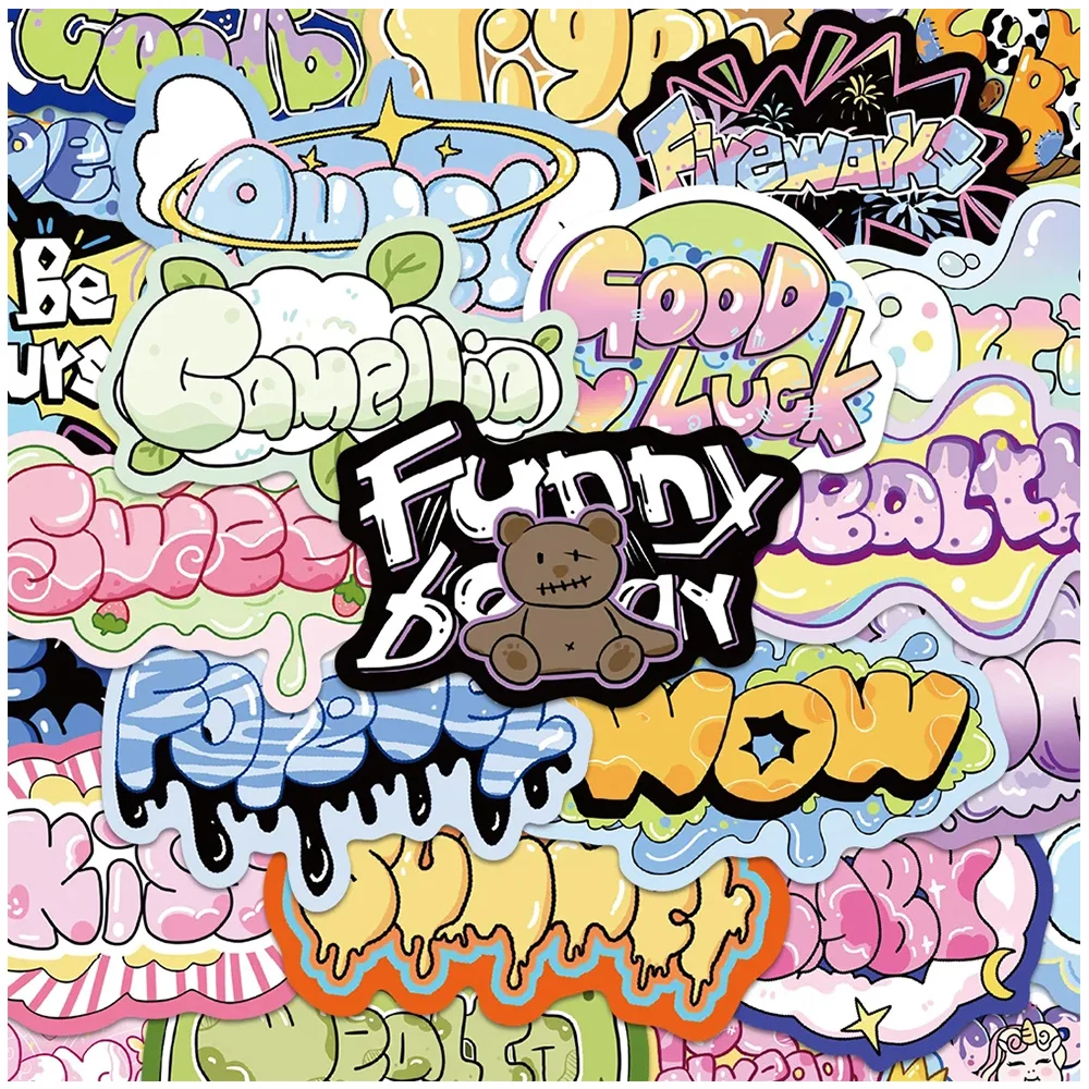 10/30/50 шт. 3D Граффити буквы Y2K милые слова мультфильмы наклейки эстетические