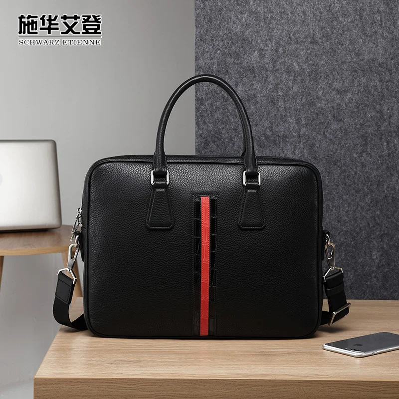 

Брендовая Качественная мужская сумка из 100% натуральной кожи, роскошная мужская сумка с горизонтальным расположением головы компьютера, де...