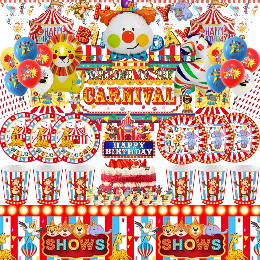 

Circus Carnival Birthday Party Decorations Circus Disposable Tableware Balloons Backdrops Kids Baby Shower Clown Party Supplies