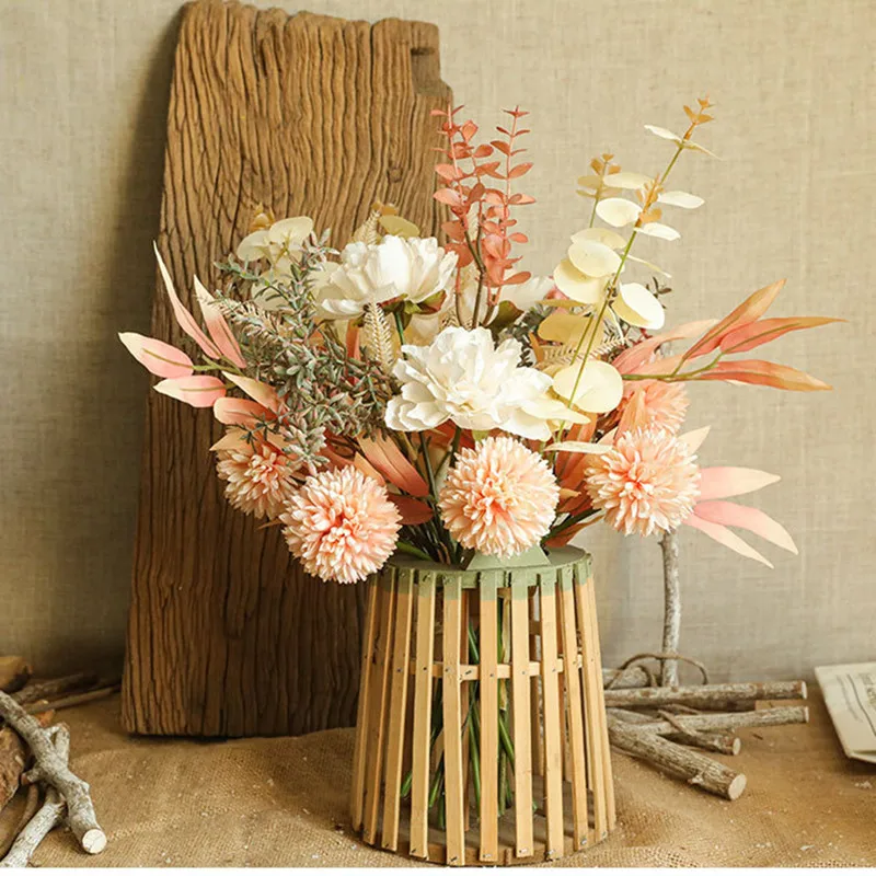

Artificial Flower High Quality Dandelion Peony Hybrid Bouquet Fake Autumn Flower Wall DIY Home Wedding Artificial Decorations