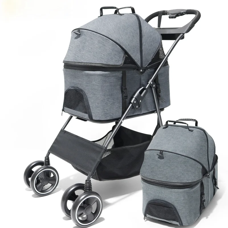 Pet Cat Stroller Dog Carrier Bag Folding Newborn Baby Stroller Dog Pull Cart Four-wheel Shock Dog Transporter Carrier Dog Travel