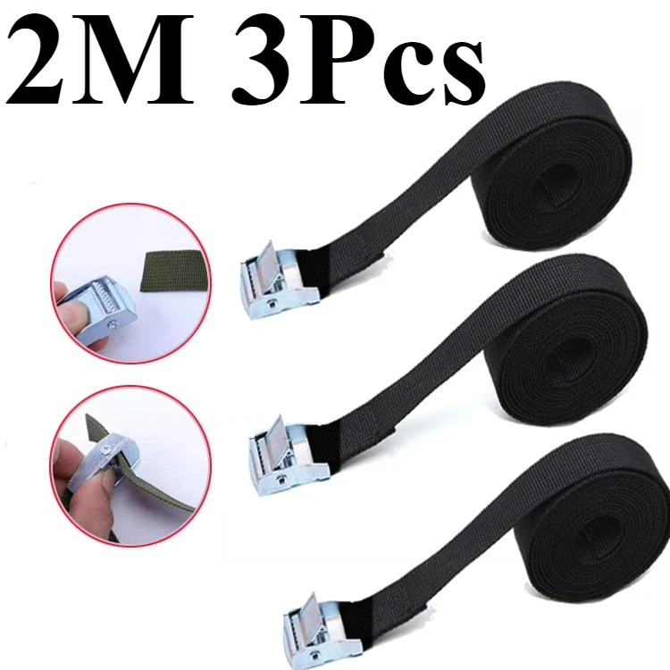 

1/3 шт., 2 м, пряжка, грузовые ремни для автомобиля, мотоцикла, велосипеда с металлической пряжкой, буксировочная веревка, прочный ремень с храповым механизмом, сумка для багажа