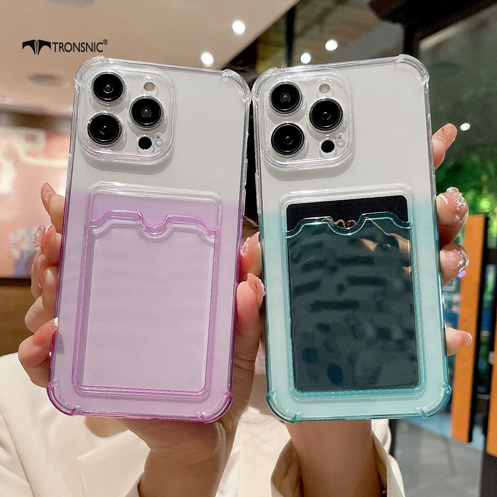 

Gradient Candy Clear Card Bag Phone Cases For Xiaomi 12 11 Lite Poco X3 GT For Redmi Note 12 11 10 9 8 Pro Dream Pink Soft Cover