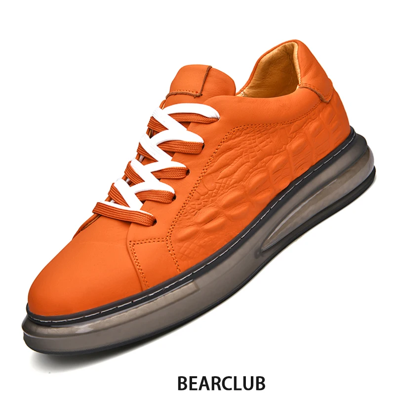BEARCLUB Men Shoes Luxury Brand Genuine Leather Male Shoes Lace-up Casual Mens Cow Leather Shoes Flats Quality Sneakers Hombres