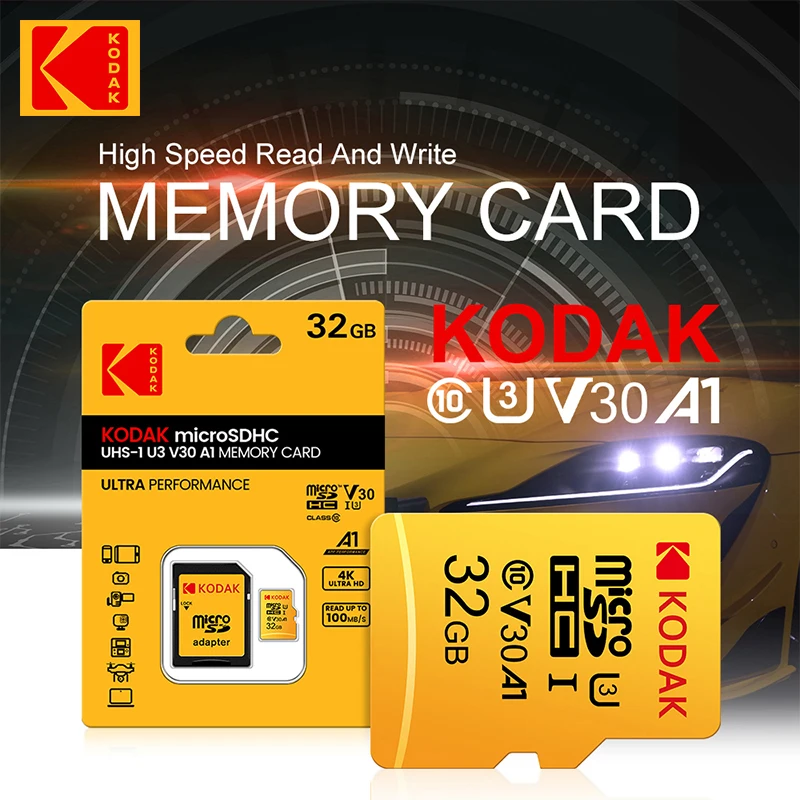 100% оригинальная карта памяти Kodak 256 ГБ 128 64 32 TF Flash Card Высокоскоростная класса 10 UHS-I