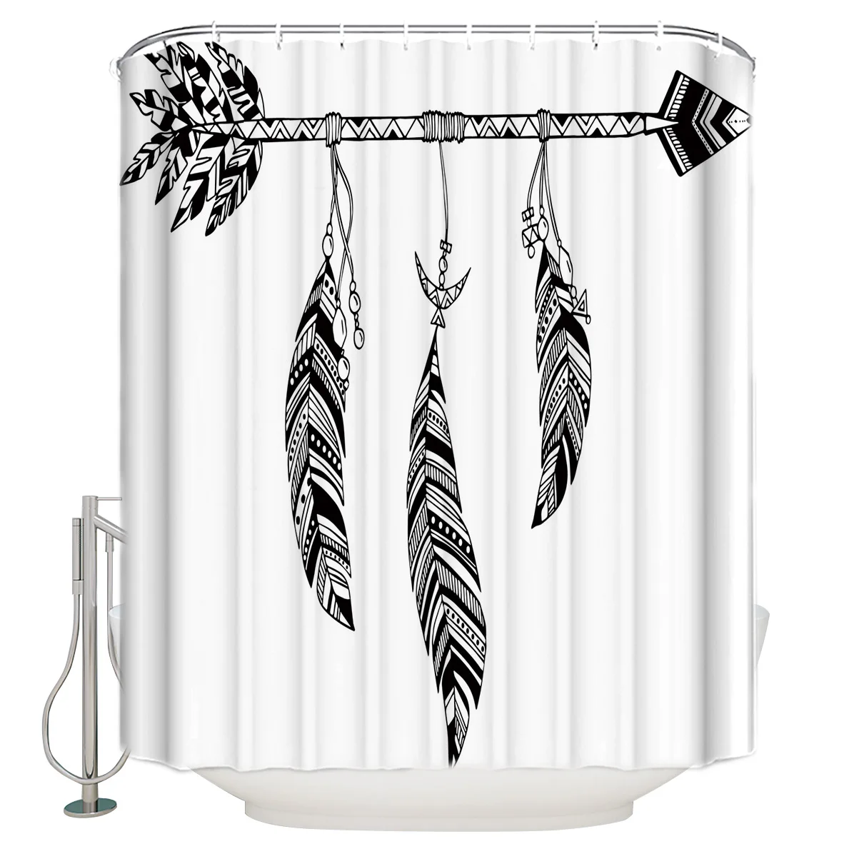 

Arrow Feather Ethnic Pattern Shower Curtain Eco-Friendly Bath Curtain with Hooks Polyester Waterproof Curtain Bathroom Decor