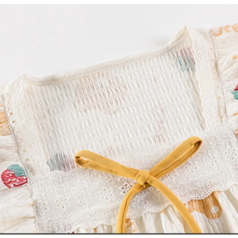 Cotton Plus Size Girl's Summer Sweets Costume New In Lady's Dress 2023 Long Length Print One-Piece Skirt Short Sleeve Nightdress