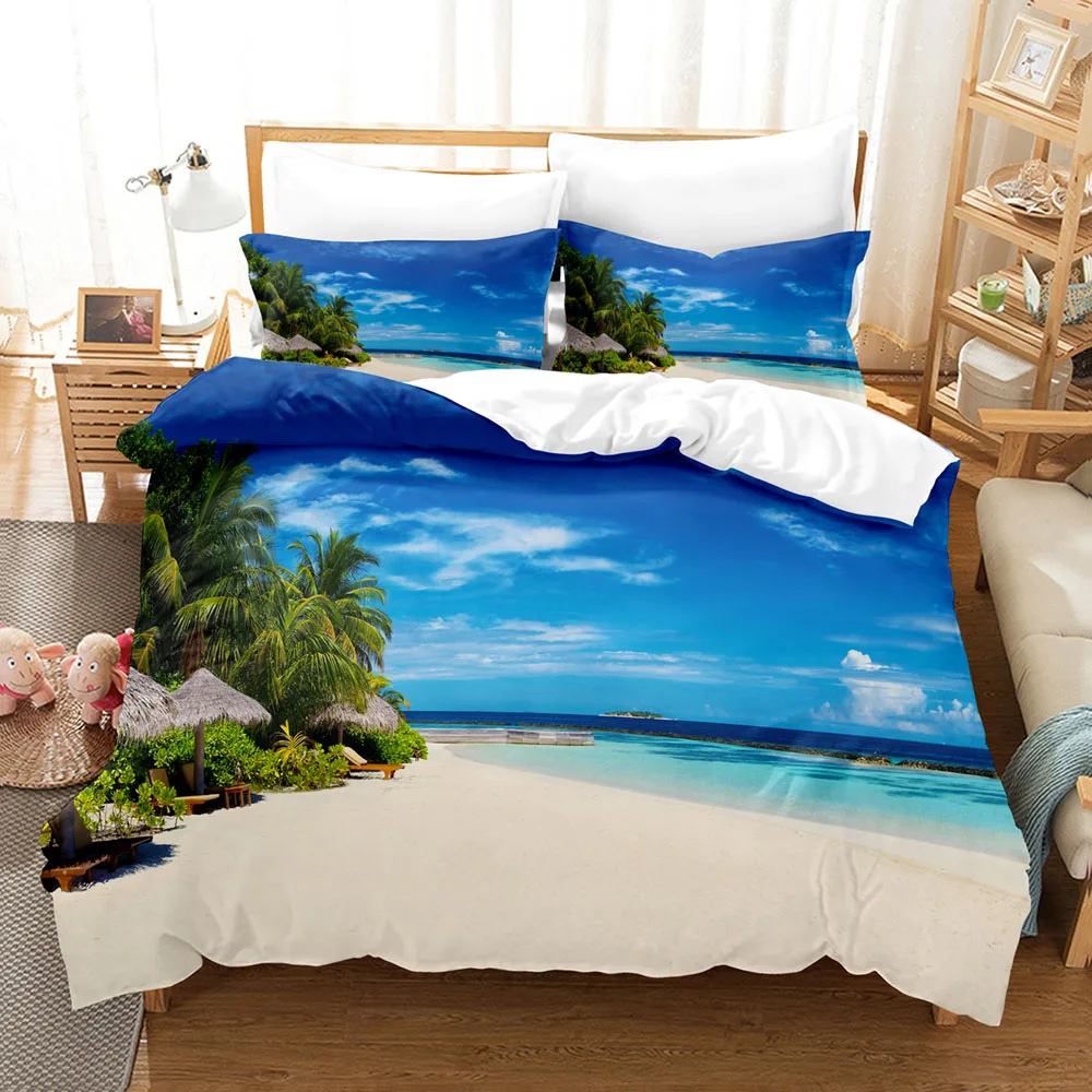 

Set Single Twin Full Queen Seaside Scenery Bedding King Size Ship Coconut Tree Bed Set Aldult Kid Bedroom постельное бельё 16