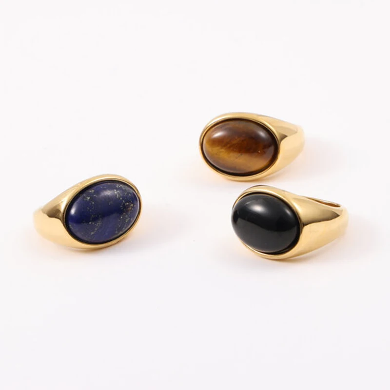 Черно-синее массивное позолоченное кольцо из нержавеющей стали