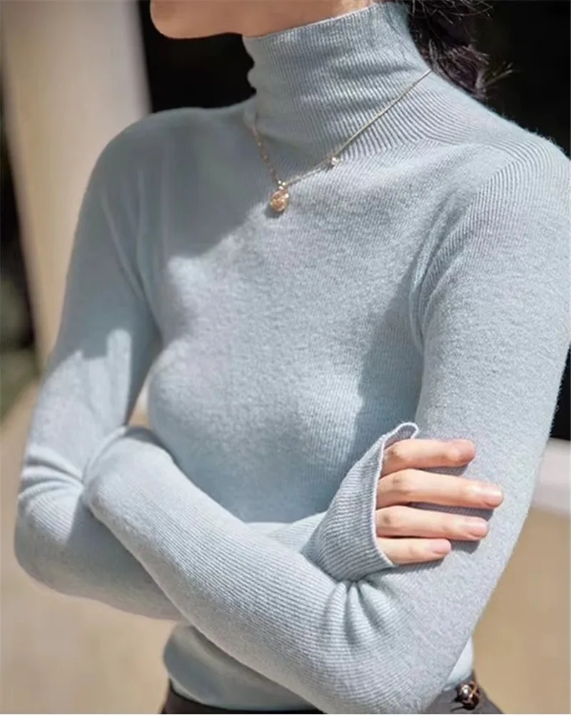 

Turtleneck Sweater Women Bottoming Shirt Long Sleeve Autumn Winter New Sanded Thick Warm All Match Knit Tops Casual Clothes I559