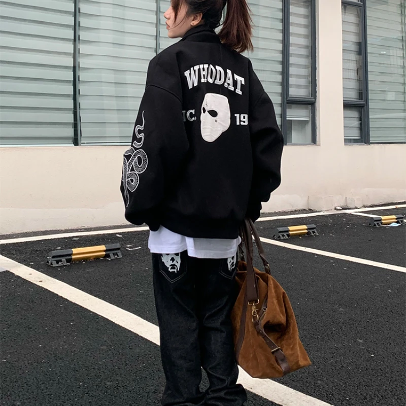 American Street Vintage High Printed Jeans Straight Leg Loose Hiphop Skeleton Pants Jeans For Men