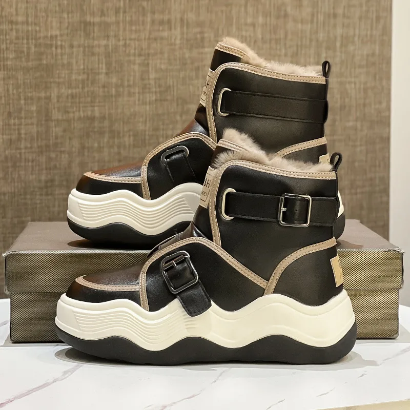 Ботинки на толстой подошве в британском стиле бархатные сапоги с высоким берцем