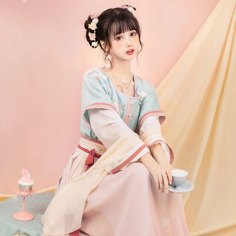 

Новый женский костюм ханьфу Китайская традиционная повседневная одежда Династия Тан старинная одежда женские классические танцевальные к...