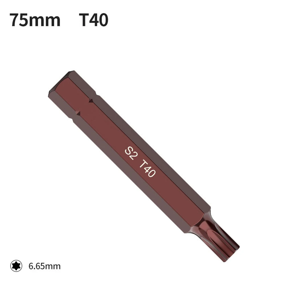 

Биты для ударной отвертки 75 мм с шестигранным хвостовиком T20/T25/T30/T40/T45/T50/T55 высокой твердости для электрических торцевых битов