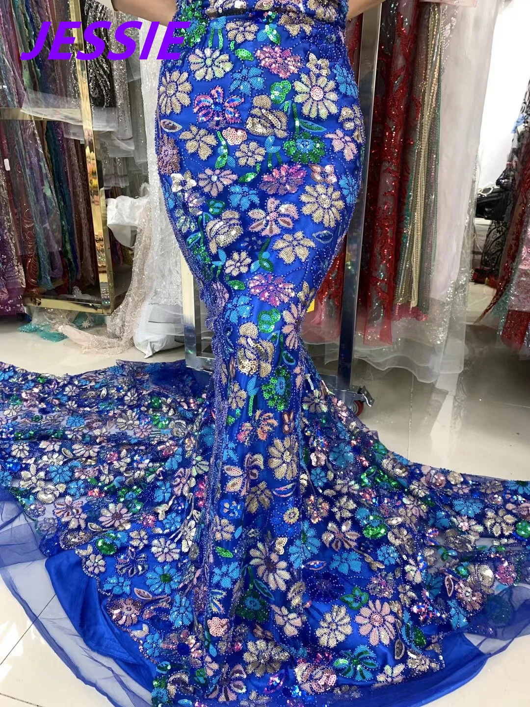 

Newest Africa Morden Embroidered Tulle Net Fabric With Beads Luxury French Sequins flower Mesh Lace Evening Wedding Party Dress