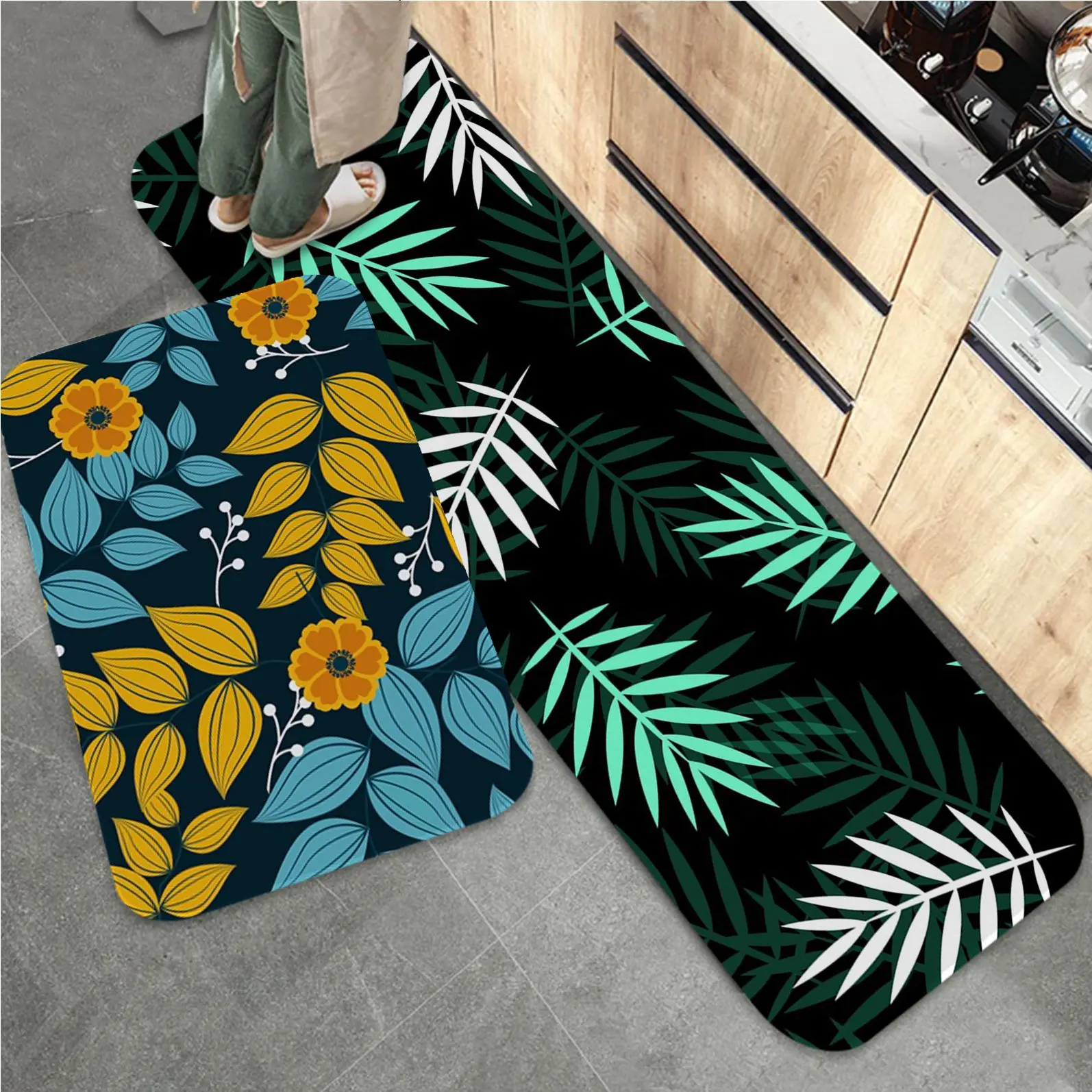 

Palm Leaves Entrance Door Mat Washable Non-Slip Living Room Sofa Chairs Area Mat Kitchen Bedside Mats