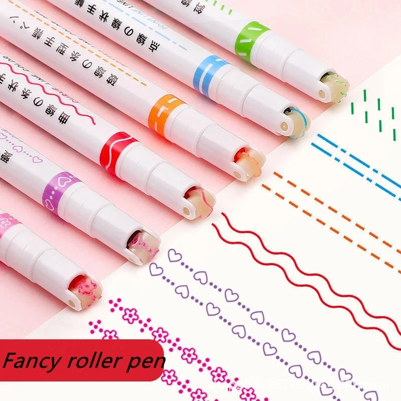 

Funny Double Line Pattern Outline Marker Pen Hand Copy Account Multi-colored Curve Pen Quick Dry Mark Notes Painting Highlighter