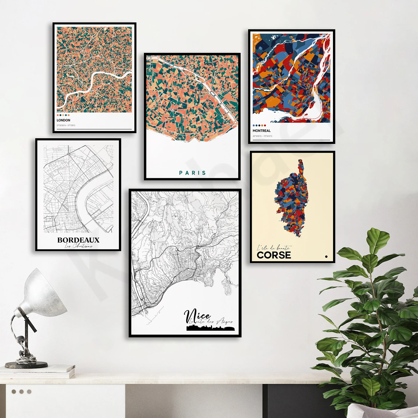 Лондон Париж Каракас La Rochelle Montpellier Корсика Бордо СЕСЬ. Плакат с картой