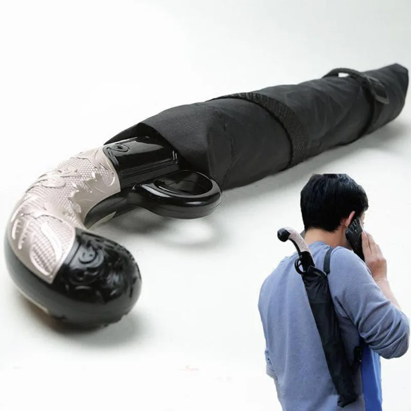 Handgun Umbrella Creative Folding Men Semi-automatic UV Umbrellas Rain Black Coating Sunshade images - 6