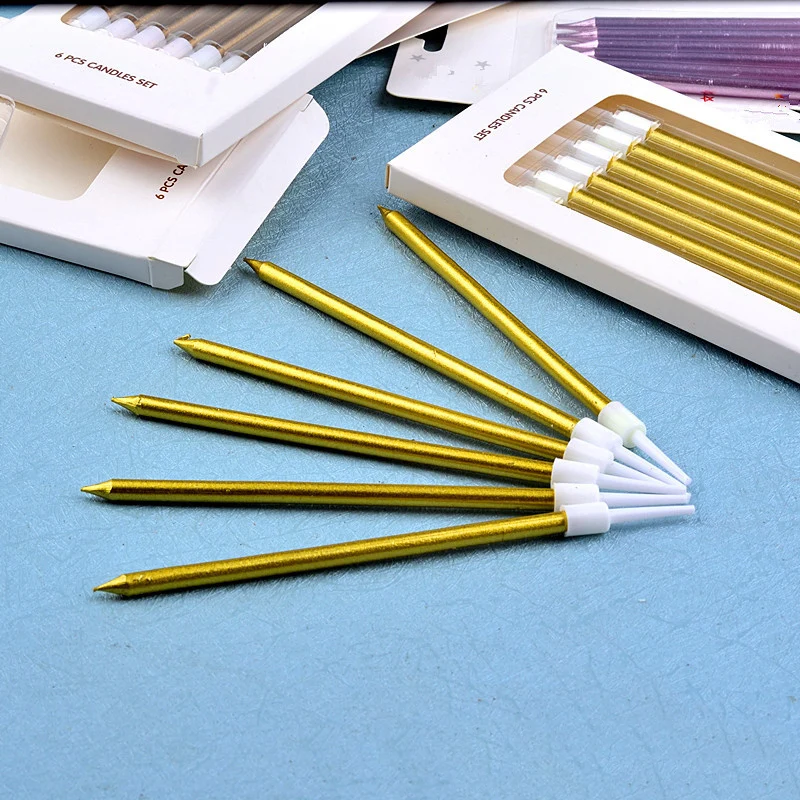 1 Набор длинные тонкие свечи для торта металлические дня рождения в подставках