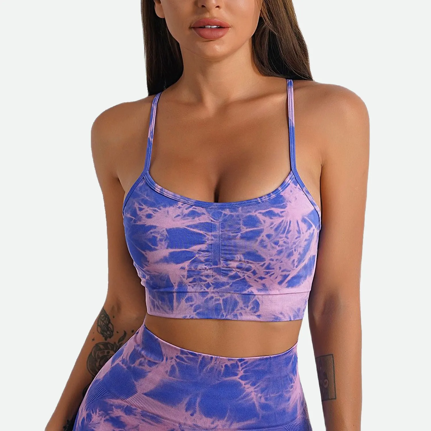 Sexy Tie Dye Print Yoga Set Women Seamless Yoga Set Shockproof Bra High Waist Shorts Fitness Leggings Seamless Gym Clothings