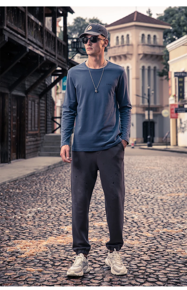 

Осень 6993, новинка 2022, хлопковая Футболка с круглым вырезом и длинными рукавами, простая футболка в европейском и американском стиле