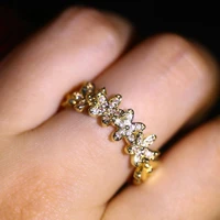 bohemian exquisite creative flower connected zircon rings sweet romantic bridal wedding rings for women fashion jewelry gifts