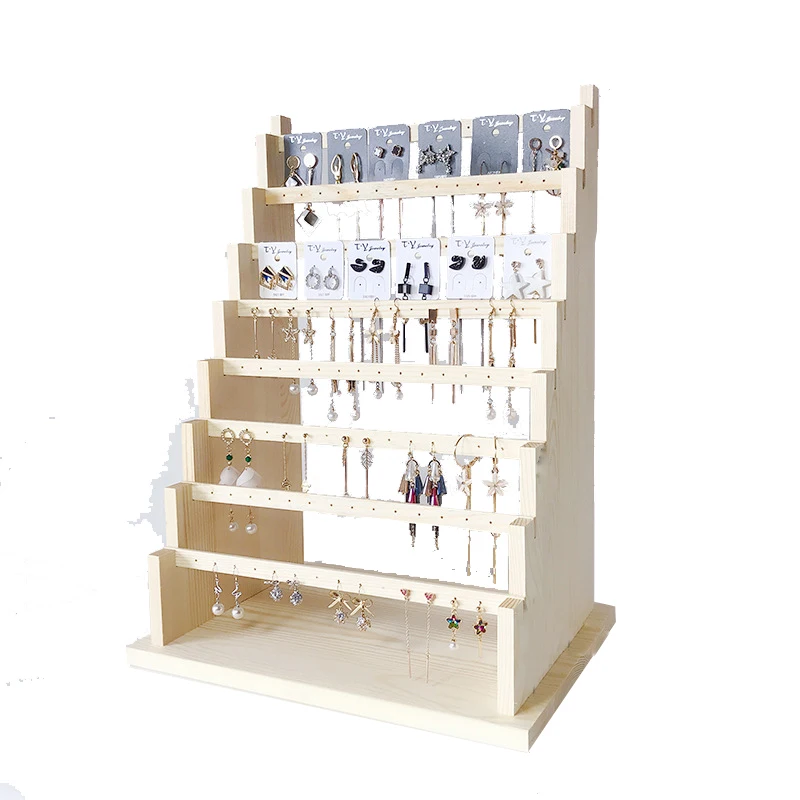 olid Wood Jewelry Display Rack Stand Earrings Holder for Stud Earring Pendants Bracelets Rings Jewelry Organizer Showcase Shelf