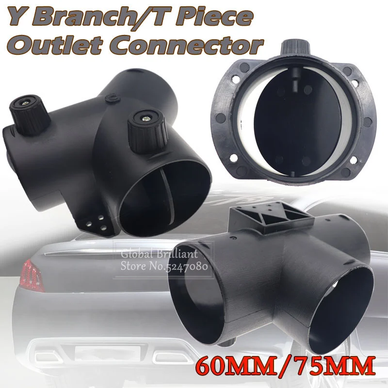 

60mm/75mm Y T Piece Exhaust Car Heater Air Vent Ducting Connector w/Dual Regulating Valve Flap For Webasto Diesel Parking Heater