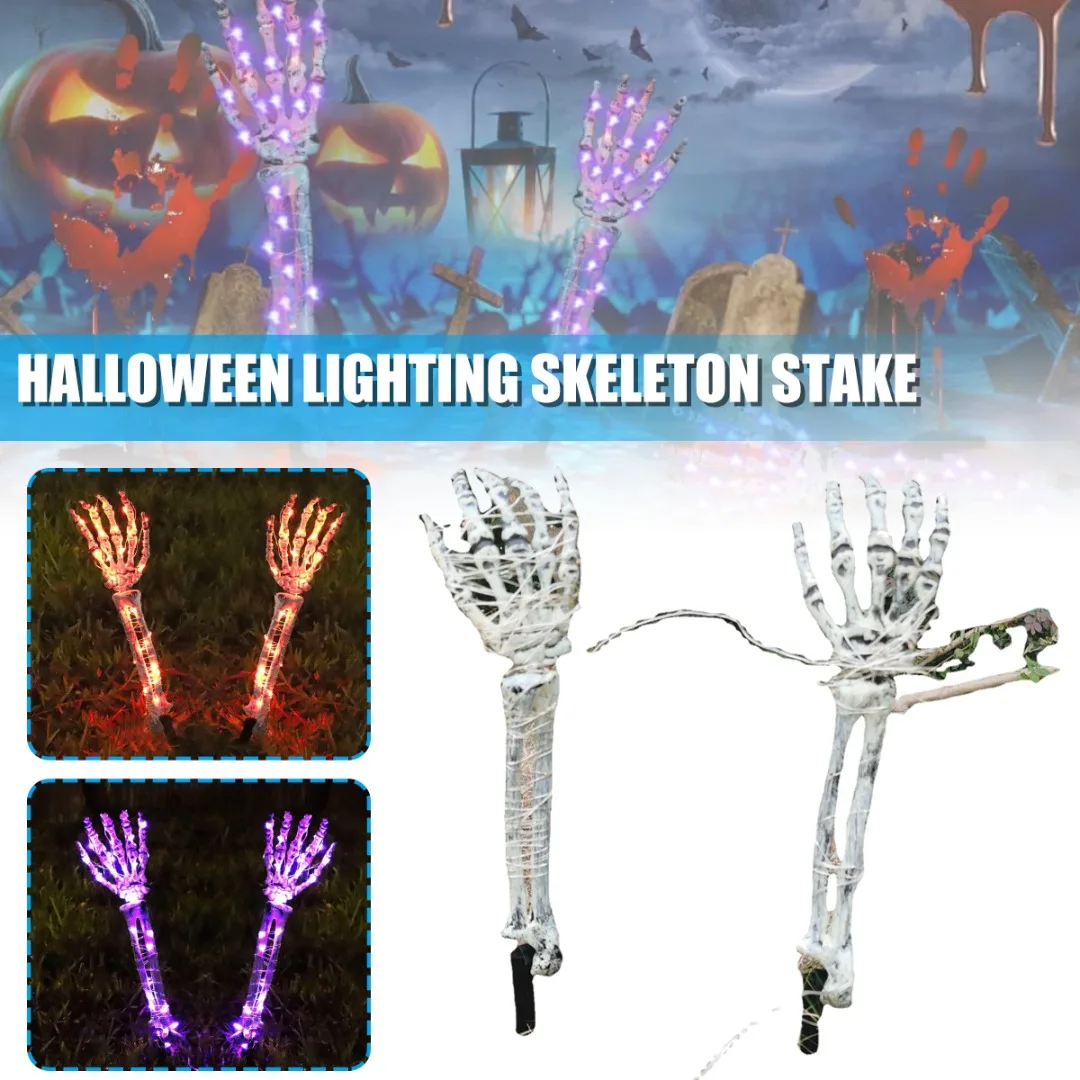 

Halloween Lights Skeleton Hand Stakes String Waterproof Lights Operated/Solar LEDs Skeleton Stakes Yard Garden Decoration