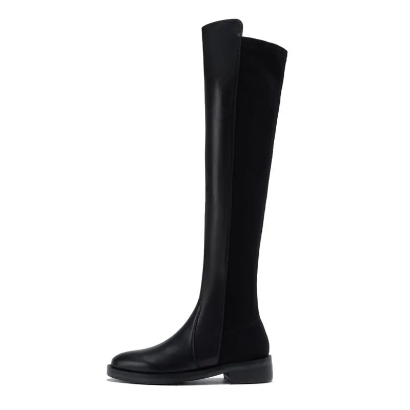 Women's High Boots Flat Bottom Long Boots Female over the Knee Boots Slimming Thin Stretch Boots Boots Women's Thick Legs